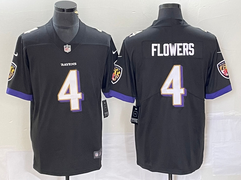 Men's Baltimore Ravens Zay Flowers #4 Black Team Game Jersey1