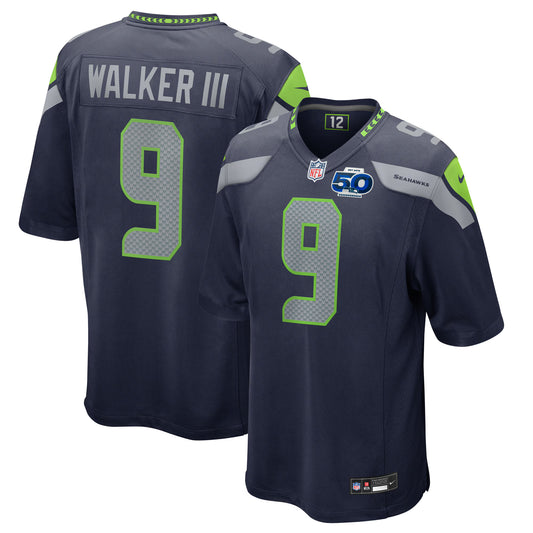 Seattle Seahawks Kenneth Walker III College Navy 50th Season Game Jersey
