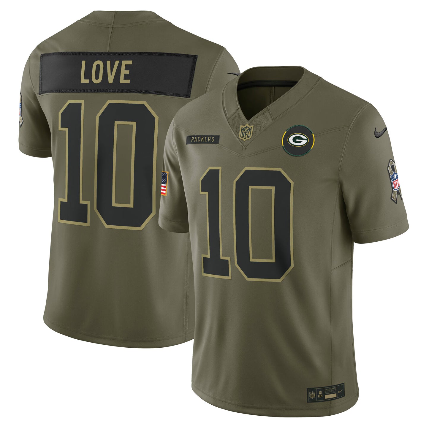 Green Bay Packers Jordan Love Olive 2025 Salute to Service Limited Jersey