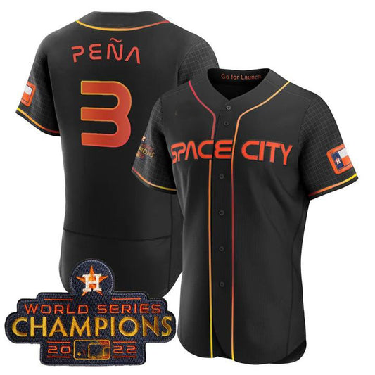 #3 Jeremy Pena Houston Astros BLACK 2023 SPACE CITY CHAMPIONS FLEX JERSEY C ALL STITCHED Baseball Jerseys