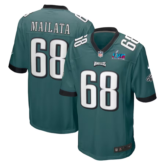 Men's Philadelphia Eagles Jordan Mailata #68 Midnight Green Super Bowl LVII Patch Game jersey