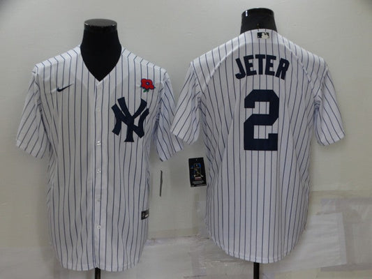 Men's New York Yankees Derek Jeter #2 White Replica Player Jersey1