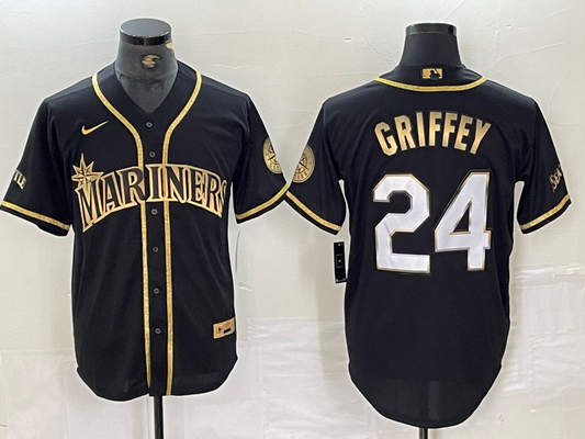 Men's Seattle Mariners Ken Griffey Jr. #24 Black Authentic Player Jersey1