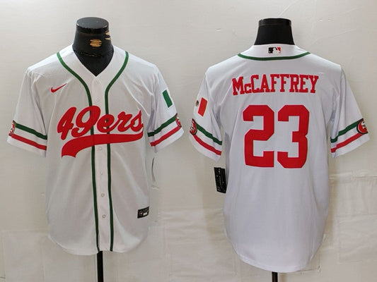 Men's San Francisco 49ers Christian McCaffrey #23 White Replica Player Jersey1