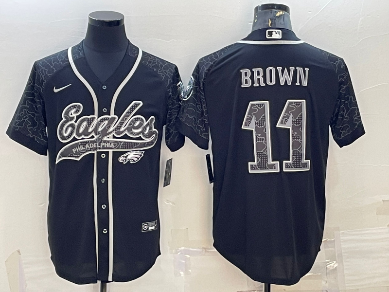 Men's Philadelphia Eagles A.J. Brown #11 Black RFLCTV Limited jersey Joint Edition