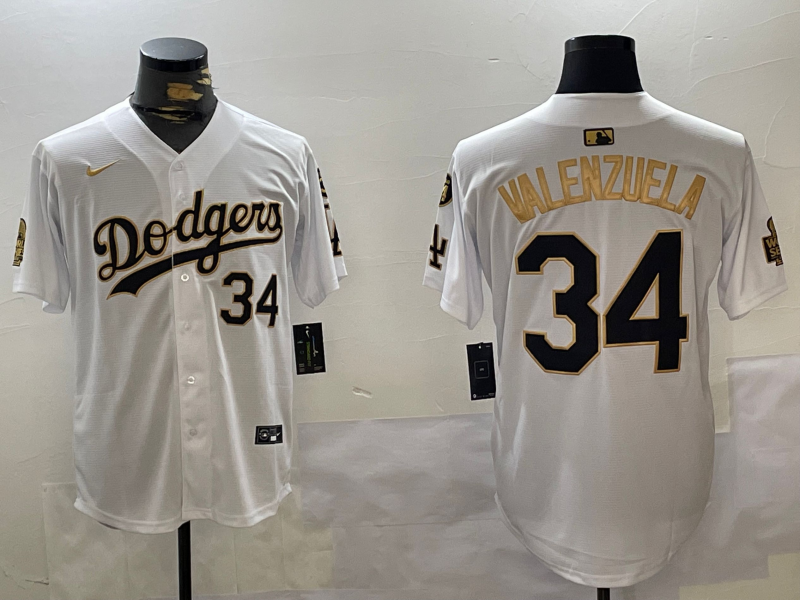 Men's Los Angeles Dodgers Fernando Valenzuela #34 White Team Game jersey