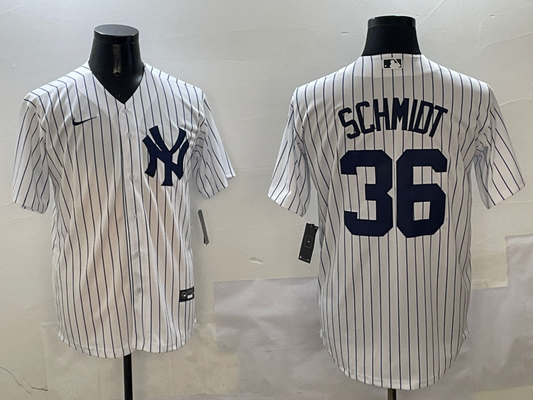 Men's New York Yankees Clarke Schmidt #36 White Home Replica Player Jersey1