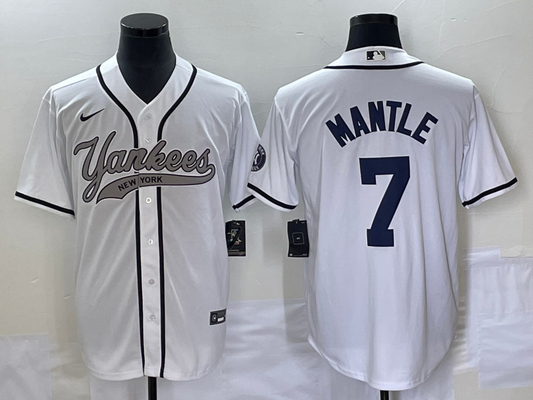 Men's New York Yankees Mickey Mantle #7 White Player Jersey1 Joint Edition