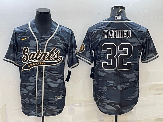 Men's New Orleans Saints Tyrann Mathieu #32 Grey Camouflage Game jersey Joint Edition