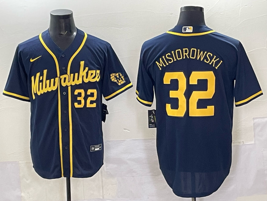 Men's Milwaukee Brewers Jacob Misiorowski #32 Navy Alternate 2 Replica Jersey