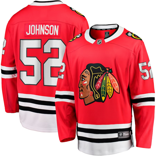Men's Chicago Blackhawks Reese Johnson #52 Red Home Breakaway Player jersey