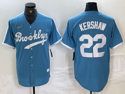 Men's Los Angeles Dodgers Clayton Kershaw #22 Light Blue Alternate Cooperstown Collection Player jersey