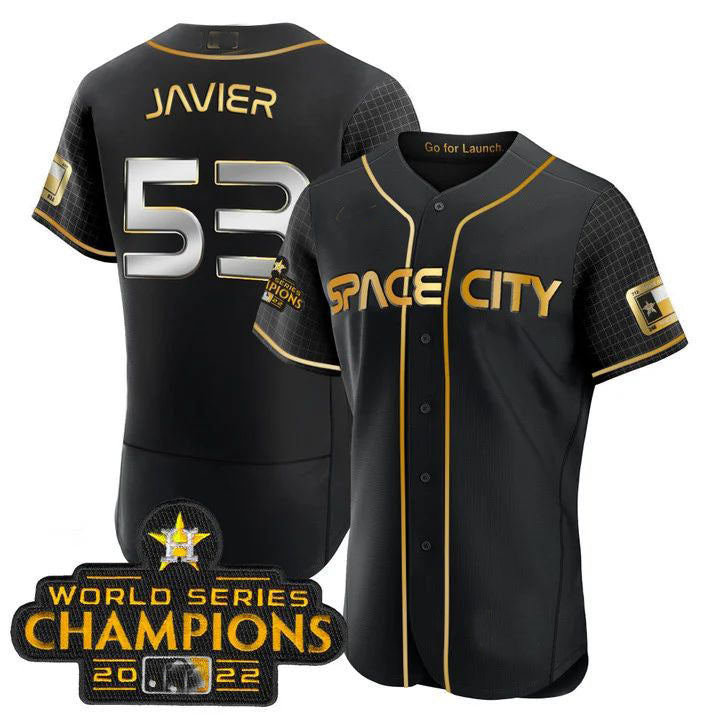 #53 Cristian Javier Houston Astros 2023 SPACE CITY CHAMPIONS FLEX JERSEY C BLACK ALL STITCHED Baseball Jerseys