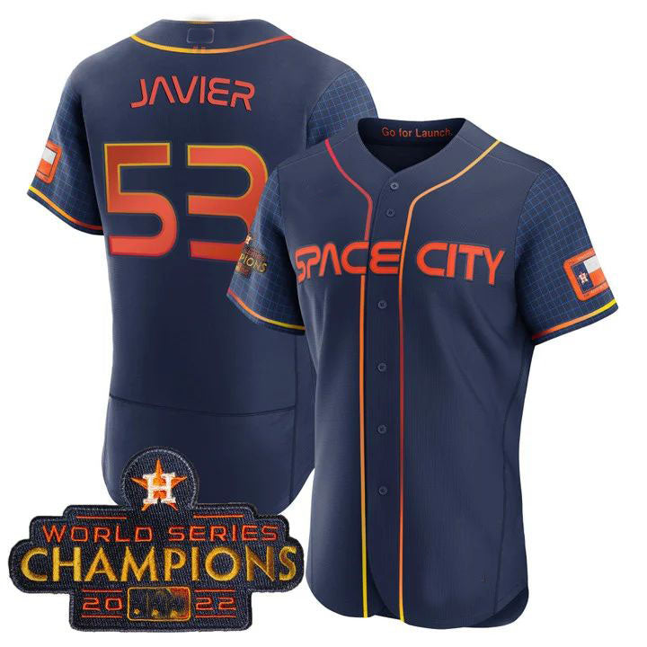 #53 Cristian Javier Houston Astros BLUE 2023 SPACE CITY CHAMPIONS FLEX JERSEY C ALL STITCHED Baseball Jerseys