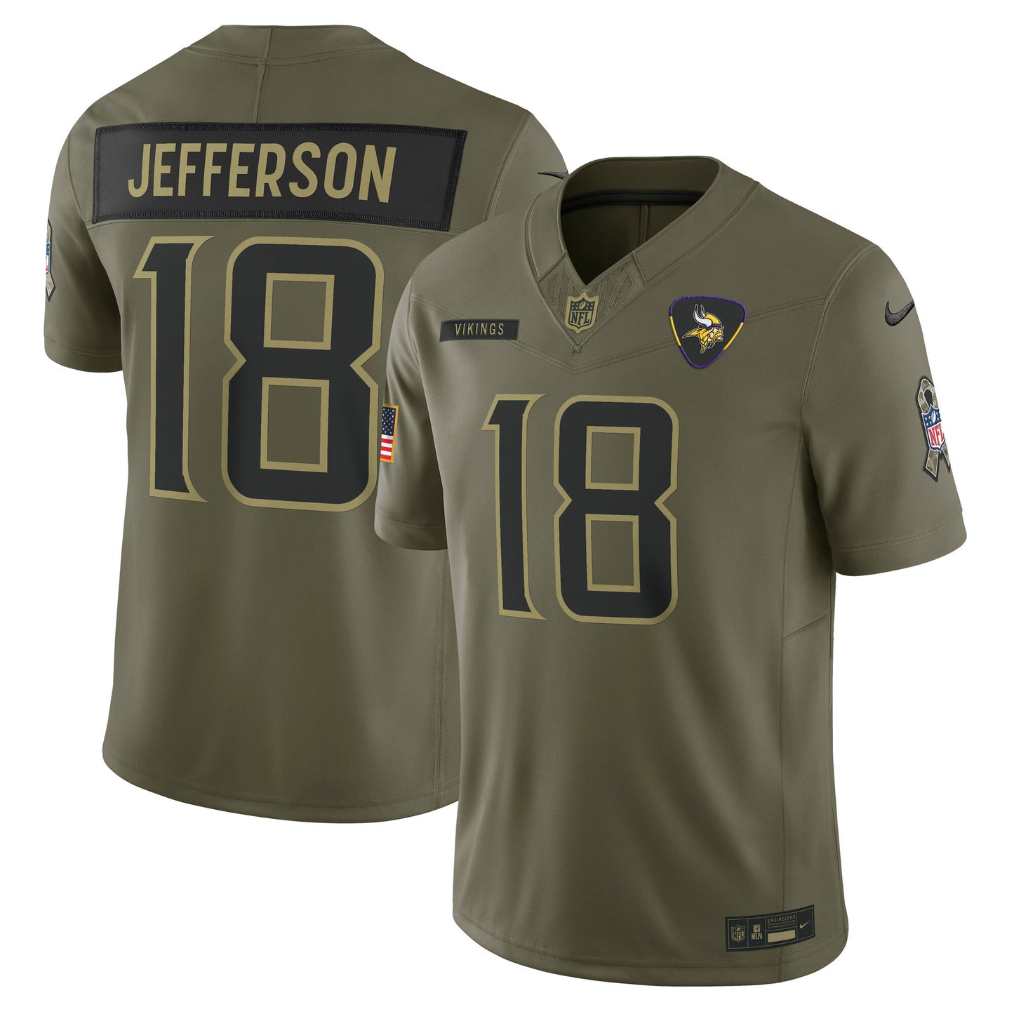 Minnesota Vikings Justin Jefferson Olive 2025 Salute to Service Limited Jersey