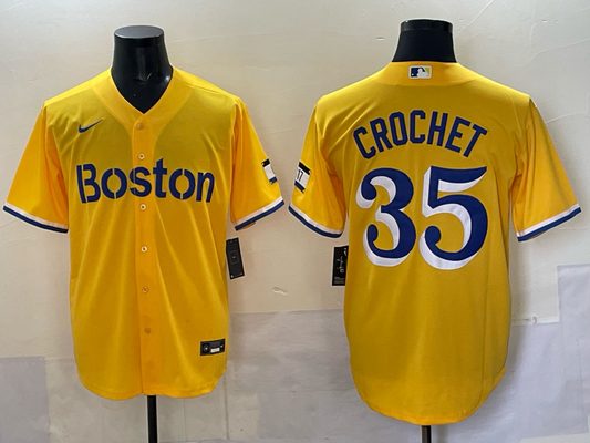 Men's Boston Red Sox Garrett Crochet #35 Gold City Connect Player Jersey