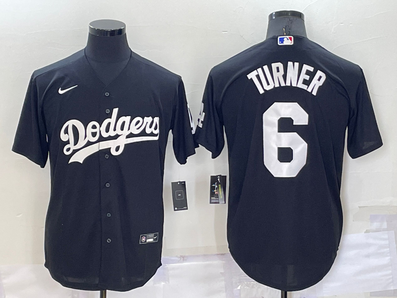 Men's Los Angeles Dodgers Trea Turner #6 Black Replica Baseball Jersey1