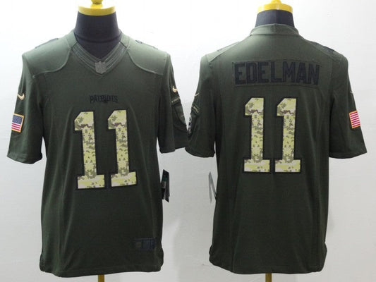 Men's New England Patriots Julian Edelman #11 Army Green Game Jersey1