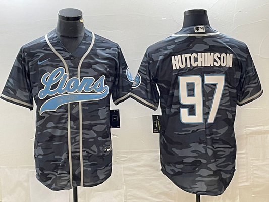 Men's Detroit Lions Aidan Hutchinson #97 Grey Camouflage Game Jersey1 Joint Edition