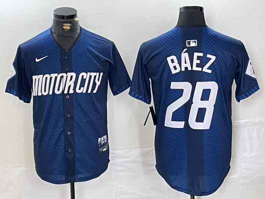 Men's Detroit Tigers Javier Baez #28 Navy 2024 City Connect Limited Player Jersey1