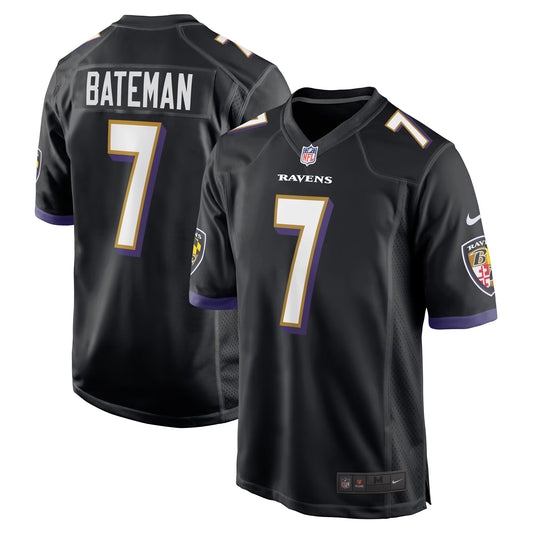 Baltimore Ravens Rashod Bateman Black Game Player Jersey
