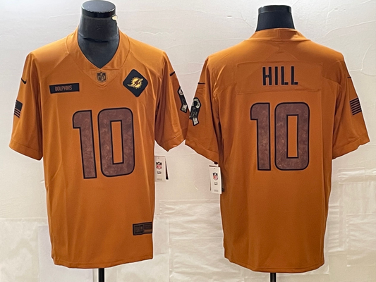 Men's Miami Dolphins Tyreek Hill #10 Brown 2023 Salute To Service Limited jersey
