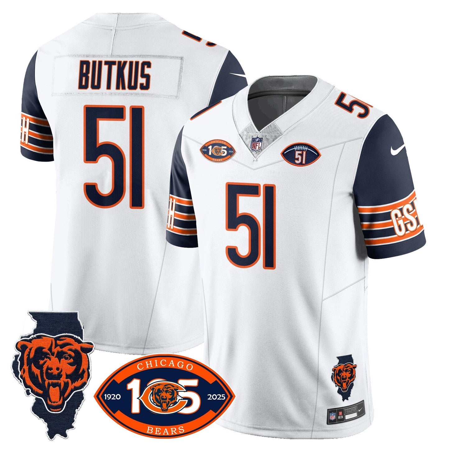 Men窶冱 Chicago Bears 1920-2025 The Chicago Bears Vapor Limited Jersey 窶 All Stitched