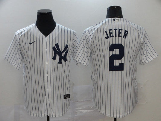 Men's New York Yankees Derek Jeter #2 White Replica Baseball Jersey1