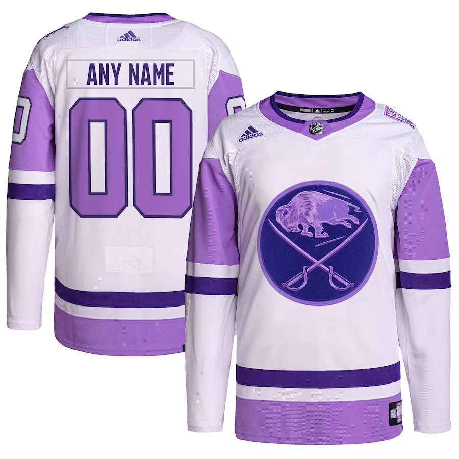 Men's Buffalo Sabres White/Purple Hockey Fights Cancer Authentic Custom jersey