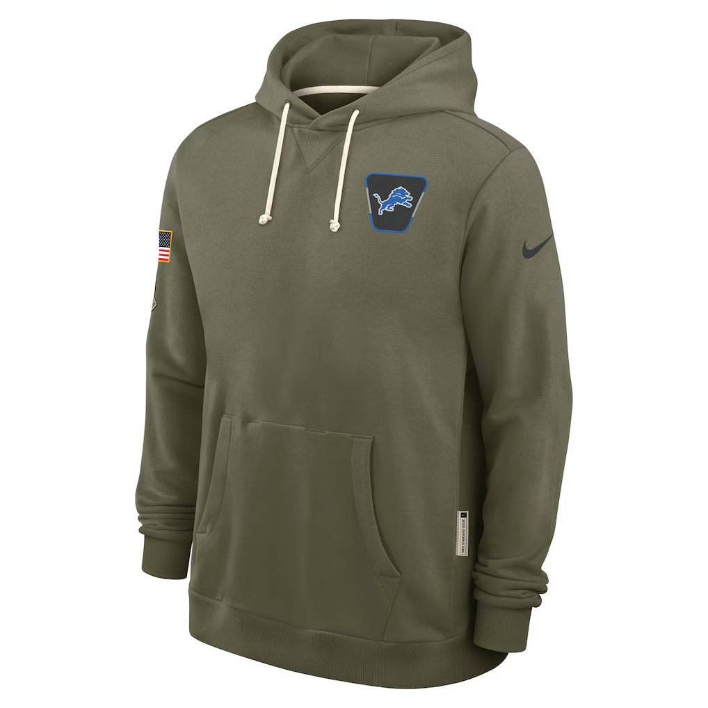 Men's Detroit Lions Nike Olive 2025 Salute to Service Sideline Standard Issue Dri-FIT Hoodie