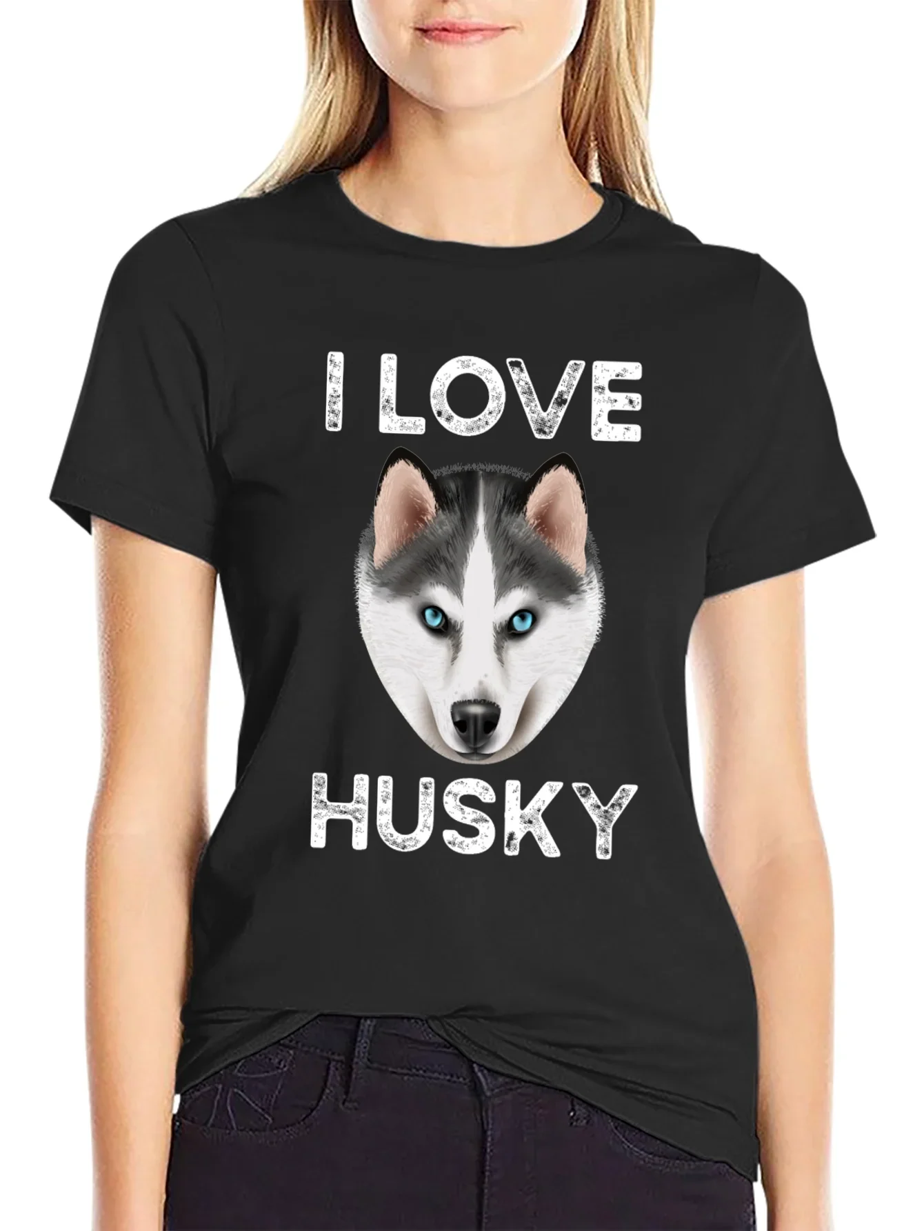 I Love Husky Graphic T-Shirt - Black