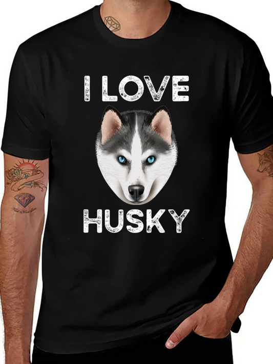 I Love Husky Graphic T-Shirt - Black
