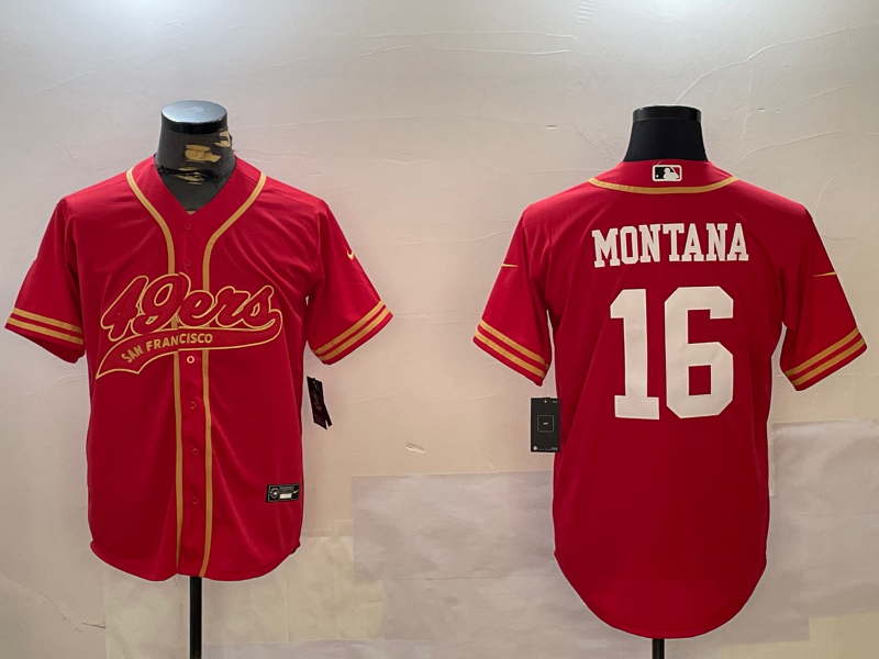 Men's San Francisco 49ers Joe Montana #16 Scarlet Team Game jersey