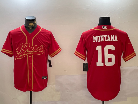 Men's San Francisco 49ers Joe Montana #16 Scarlet Team Game jersey
