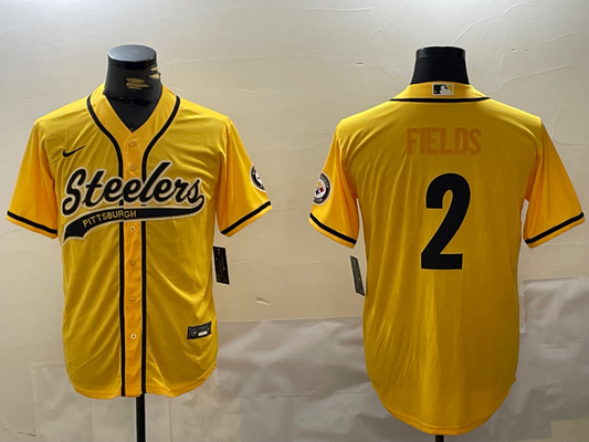 Men's Pittsburgh Steelers Justin Fields #2 Yellow Game Player Jersey1