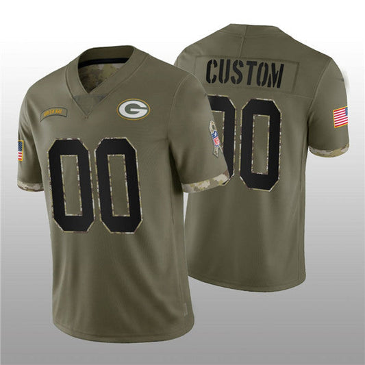 Custom1 Green Bay Packers ACTIVE PLAYER 2022 Olive Salute To Service Limited Stitched Jersey1 American Football Jerseys