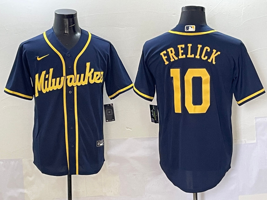 Men's Milwaukee Brewers Sal Frelick #10 Navy Alternate Limited Player Jersey1