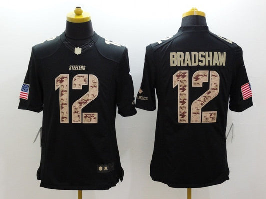 Men's Pittsburgh Steelers Terry Bradshaw #12 Black Game Player Jersey1