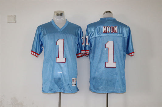 Men's Tennessee Oilers Warren Moon #1 Light Blue Legacy Replica Jersey1