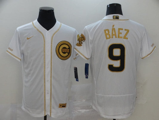 Men's Chicago Cubs Javier Baez #9 White Alternate Game Jersey1