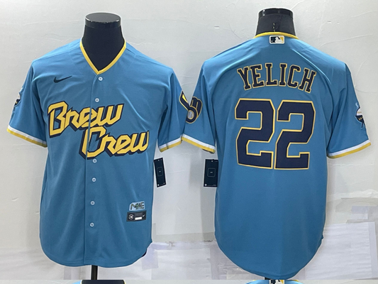 Men's Milwaukee Brewers Christian Yelich #22 Blue Stitched Jersey