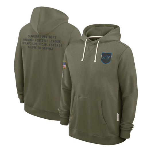 Men's Carolina Panthers Olive 2025 Salute to Service Sideline Standard Issue Dri-FIT Hoodie