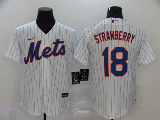 Men's New York Mets Darryl Strawberry #18 White Replica Baseball Jersey1