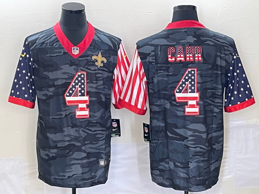 Men's New Orleans Saints Derek Carr #4 Grey Camouflage Game jersey