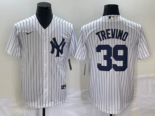 Men's New York Yankees Jose Trevino #39 White Home Replica Player Jersey1