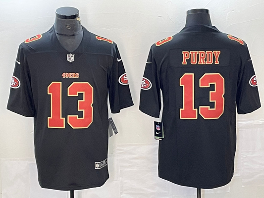 Men's San Francisco 49ers Brock Purdy #13 Carbon Black Fashion Game Jersey1