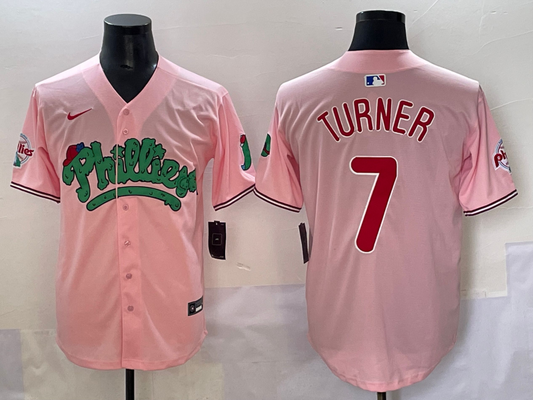 Men's Philadelphia Phillies Trea Turner #7 Pink Replica Player Jersey