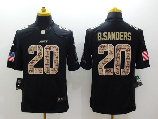 Men's Detroit Lions Barry Sanders #20 Black Game Jersey1