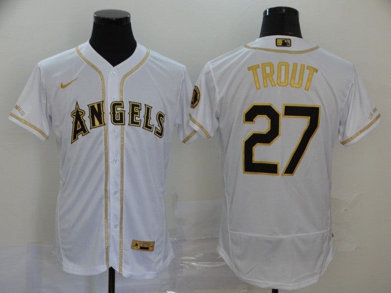 Men's Los Angeles Angels Mike Trout #27 White Sewn Baseball Jersey1