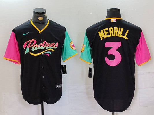 Men's San Diego Padres Jackson Merrill #3 Black City Connect Limited Player jersey